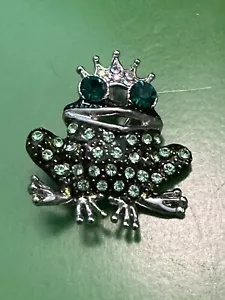 Vintage 1 3-4"" SILBERTON und GRÜN Strass Frosch Brosche/Nadel. KOSTÜMSCHMUCK - Bild 1 von 3