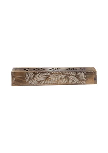 Incense Holder Burner - Wooden Carved Leaves Incense Box For Sticks & Cones - Picture 1 of 5
