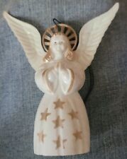 1960’s Bradford Plastic Celluloid White Angel Gold Corona Christmas Ornament 