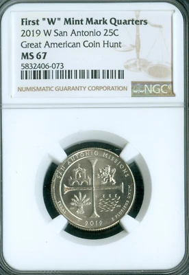 2019 W SAN ANTONIO PARK QUARTER NGC MS67  SPOTLESS 2ND FINEST . - Image 1 of 2