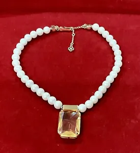 ANNE TAYLOR CLASSIC PEARL  GOLDEN TOPAZ COLORED PENANT NECKLACE   16”+2” EXDER - Picture 1 of 10