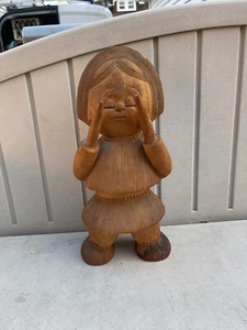 14" VINTAGE Rare Hand WOOD CARVED Statue - Picture 1 of 24