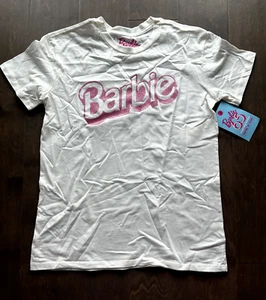 Barbie Graphic T Shirt Short Sleeve Crew White Pink Glitter Juniors Size XS - Picture 1 of 4
