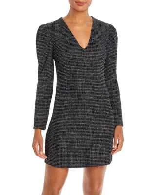 New Aqua Womens Puff Sleeve Mini Dress Black w/  woven Silver Multicolor Large - Image 1 of 4