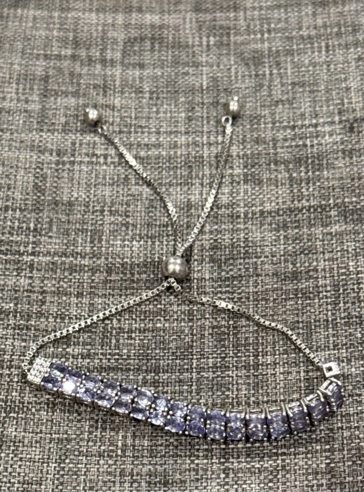 Sterling Silver~Adjustable Genuine Oval Amethyst Tennis Bracelet~9g - Image 1 of 4