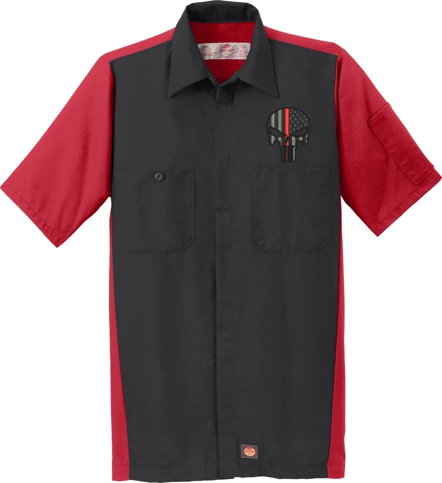Punisher Red Line W/Left Chest Embroidery Red/Black Ripstop Crew Shirt  SY20 - Image 1 of 1
