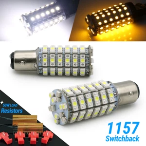 White/Amber 1157 LED DRL Switchback Turn Signal Parking Light Bulbs Dual Color - Picture 1 of 5