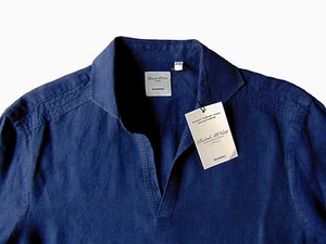 Camisa Para Hombre MURANO Azul Marino Cuello Abierto 100% Lino Mediana M NUEVA NUEVA CON ETIQUETAS Bonita! - Imagen 1 de 5