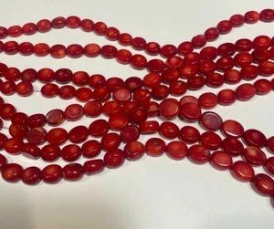 Genuine Color Enhanced Red Coral Oval Shape Smooth Gemstone 16" 37 Beads 11X9mm - Picture 1 of 6