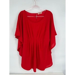 LA Los Angeles Red Tunic Top Blouse Flowy Flutter Sleeve Casual L - Picture 1 of 9