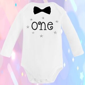 Baby Boys First 1st 2nd Birthday Outfit Vest Bodysuit Bow Tie Black Cake Smash 