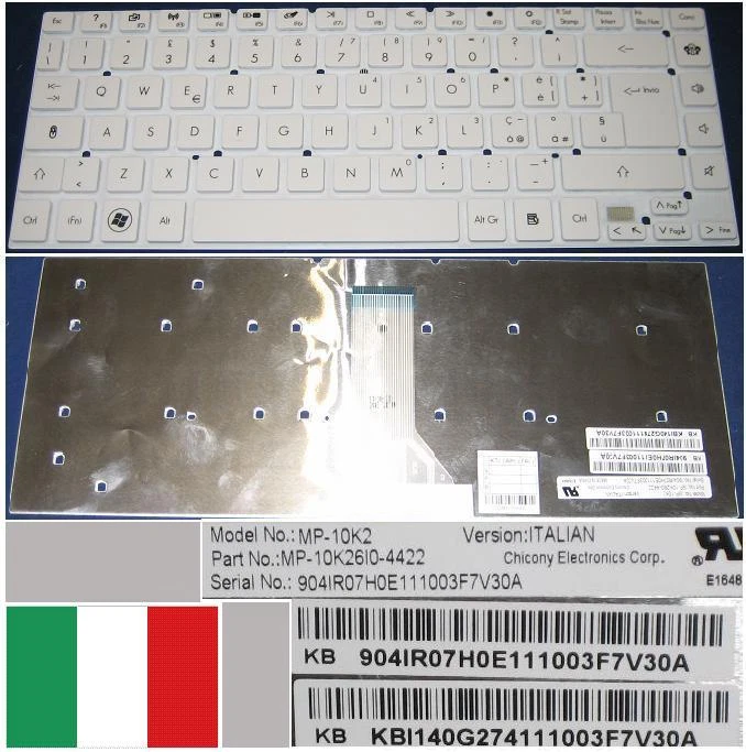 Keyboard qwerty Italian Gateway NV47H,MP-10K2 90.4IR07.H0E,KB.I140G.274 White - Image 1 of 1