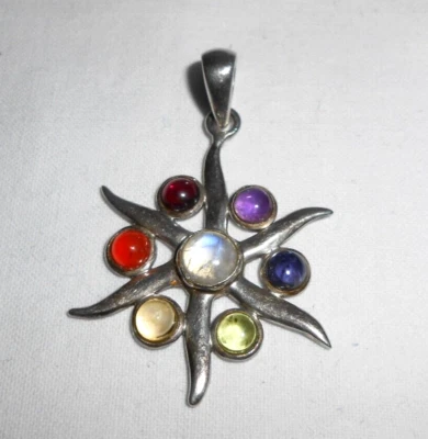 Chakren-Anhänger - Stern - mit 7 Edelsteinen - 925 Silber - - Bild 1 von 3