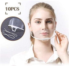 10 PCS Mouth Shield, Transparent Plastic Shield Face Cover with adjustable band,