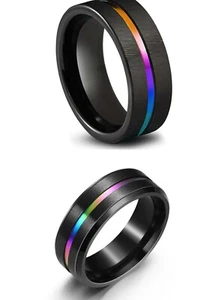 Anillo Milo - Titanio negro para hombre - Raya arco iris - Imagen 1 de 16