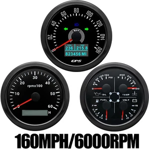 3 Gauge Set 85mm Black GPS Speedometer 160MPH/Tacho/Fuel/Temp/Oil/Volt Gauge - Picture 1 of 18