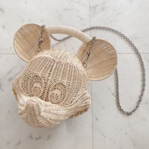 Mickey Mouse Natural Rattan Basket Bag Disney collection F/S Japan Rare - Picture 1 of 12