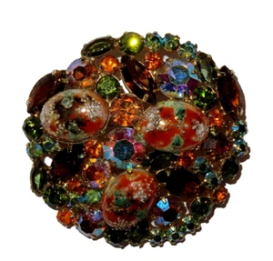 Juliana Colorful Speckled Easter Egg Brooch with Clusters of Brilliant Stones - Picture 1 of 11