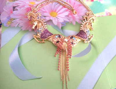 INSPIRED CAROUSEL MAGICAL HORSE CARNIVAL GLASS CRYSTAL BIB PENDANT NECKLACE NEW - Image 1 of 4