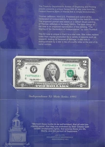** 1995 ATLANTA $2 STAR NOTE INDEPENDENCE FOLIO GEM UNC NICE ** - Picture 1 of 4