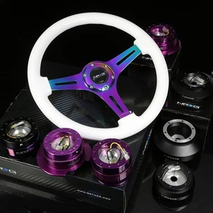 NRG 170H HUB+PURPLE IRIDIUM GEN2.8 QUICK RELEASE+3"DISH STEERING WHEEL WHITE+NEO - Picture 1 of 4