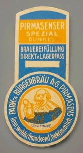 Bierflaschen Kordel Etikett Park &Bürgerbräu Pirmasens  Spezial Dunkel - Picture 1 of 2