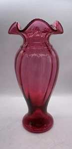 Vintage Fenton Cranberry vertikale Linie Rüschenrand Vase - 11" - Bild 1 von 7
