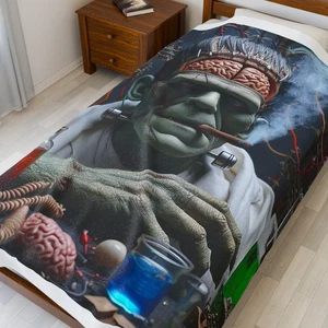  Frankenstein Rauchen im Bett Spaß Plüsch Decke Luxus Monster Kunst Halloween - Bild 1 von 13