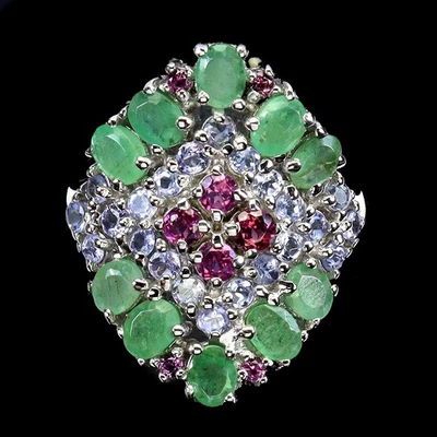 Anillo de plata de ley 925 ovalado turmalina tanzanita piedras preciosas naturales tamaño de joyería Foto 1 de 4