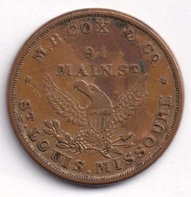 Ficha de comerciante de Michigan de la era Hard Times, M. B. Cox & Co., ¡súper rara! Foto 1 de 2