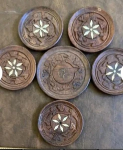 Hand Carved Wooden Coaster Set - Picture 1 of 3