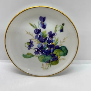 Limoges French Handpainted Porcelain Artistique Flower Violet Round Trinket Dish - Imagen 1 de 6