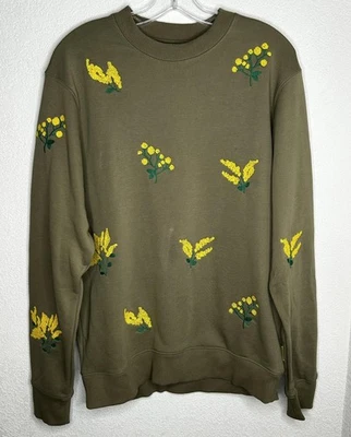 Scotch & Soda Sweatshirt Mens Medium Olive Embroidered Floral Crewneck Pullover - Image 1 of 4