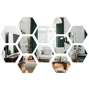 WINOMO 12 pcs Hexagonal Acrylique Miroir Stickers Muraux Maison Salon Stickers - Afbeelding 1 van 10