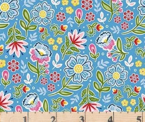 Fiesta Blue Folkloric Flowers DC10854-BLUE 100%  Cotton Fabric By half yard - Picture 1 of 5