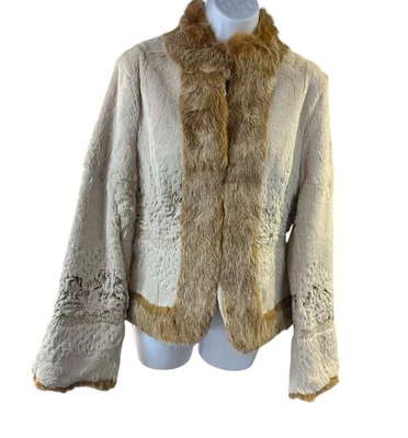 Luxe Arden B. Пальто женщин размер L кремовый и желтовато-коричневый кроличий мех - Изображение 1 из 4