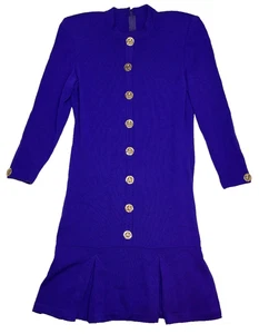 St John Collection Womens Dress Size 6 Marie Purple Knit Gold Buttons Vintage - Picture 1 of 12
