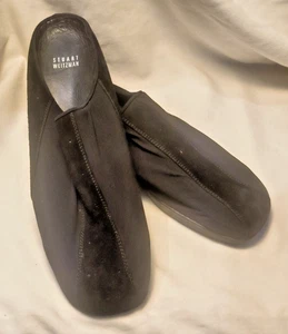 Stuart Weitzman Tela Negra/Látex Punta Cerrada Mula Gamuza Puntera Acento Talla 12 españa - Imagen 1 de 4