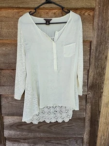 Multiples Tunika Damen Elfenbein Häkel Langarm Bluse Shirt Größe L - Bild 1 von 13