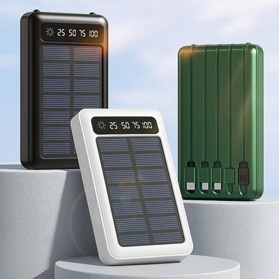 Power bank con pannello solare 50000Mah torcia USB Type-C micro USB batteria - Immagine 1 di 4