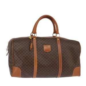 CELINE Macadam Canvas Boston Bag PVC Leather Brown Gold Auth 144409 - Picture 1 of 22