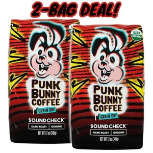 Two (2) PUNK BUNNY Green Day COFFEE Soundcheck Ground Dark Roast 12oz ORGANIC - Picture 1 of 4
