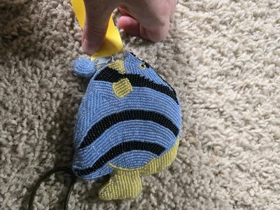 Blue & yellow beaded fish purse #beadedbag - Image 1 of 2