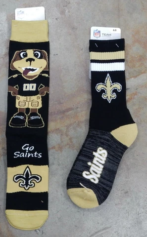 2 Pack NFL New Orleans Saints Socks Gift Flag Mascot Script Deuce Large 10-13 Cover