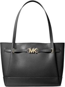 Michael Kors REED Leather Large Belted Tote Shoulder Bag Black NWT - Picture 1 of 14