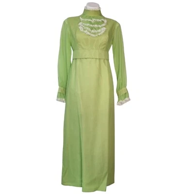 Maxi Vestido de Noche de Colección 60 Fiesta Verde Lima Chartreuse Encaje Hecho a Mano S M Foto 1 de 4