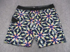 Volcom Board Shorts Mens 40 Black Yellow Mod Tech Neon Kaleidoscope Swim Trunks - Picture 1 of 11