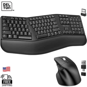 Delton G18 Combo tastiera e mouse wireless ergonomico 2,4 GHz - Nero - Foto 1 di 9