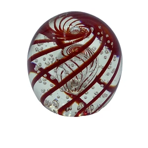 Red Swirl Ribbon Twisted Controlled Bubbles Art Glass Round Paperweight 3.5" - Picture 1 of 10