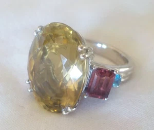 Heavy Solid 18K White Gold Multi Gemstone Ring - 13.57 gms, Sz 6.5, 20.32 ctw - Picture 1 of 16